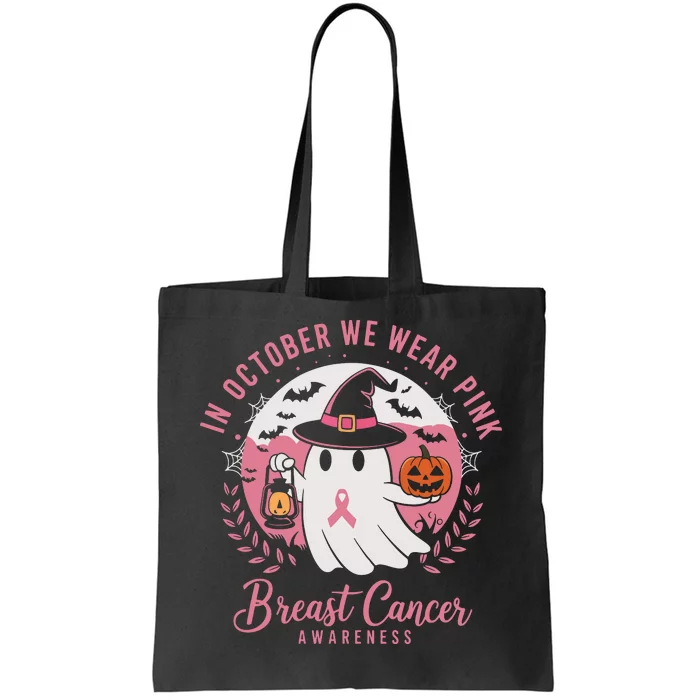 Breast Cancer Shirts Women Halloween In October We Wear Tote Bag