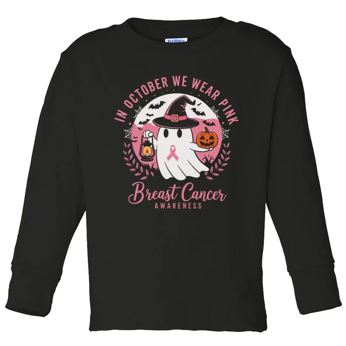 Breast Cancer Shirts Women Halloween In October We Wear Toddler Long Sleeve Shirt