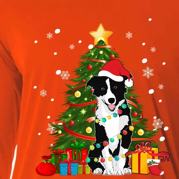 Border Collie Santa Christmas Tree Light Pajama Dog Xmas Gift Cooling Performance Long Sleeve Crew