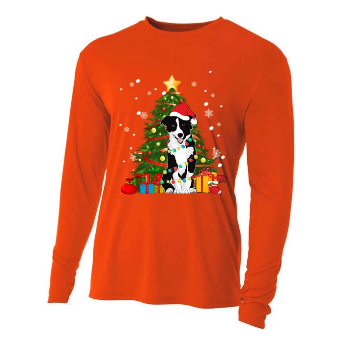 Border Collie Santa Christmas Tree Light Pajama Dog Xmas Gift Cooling Performance Long Sleeve Crew