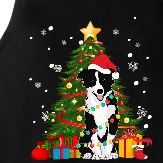 Border Collie Santa Christmas Tree Light Pajama Dog Xmas Gift Ladies Tri-Blend Wicking Tank