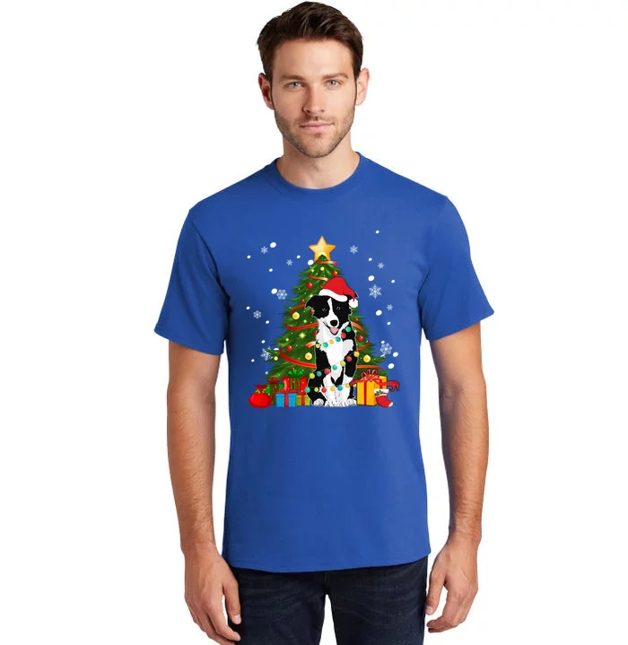 Border Collie Santa Christmas Tree Light Pajama Dog Xmas Gift Tall T-Shirt