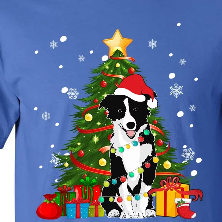 Border Collie Santa Christmas Tree Light Pajama Dog Xmas Gift Tall T-Shirt