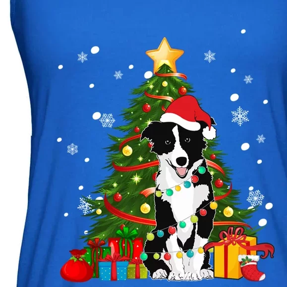 Border Collie Santa Christmas Tree Light Pajama Dog Xmas Gift Ladies Essential Flowy Tank