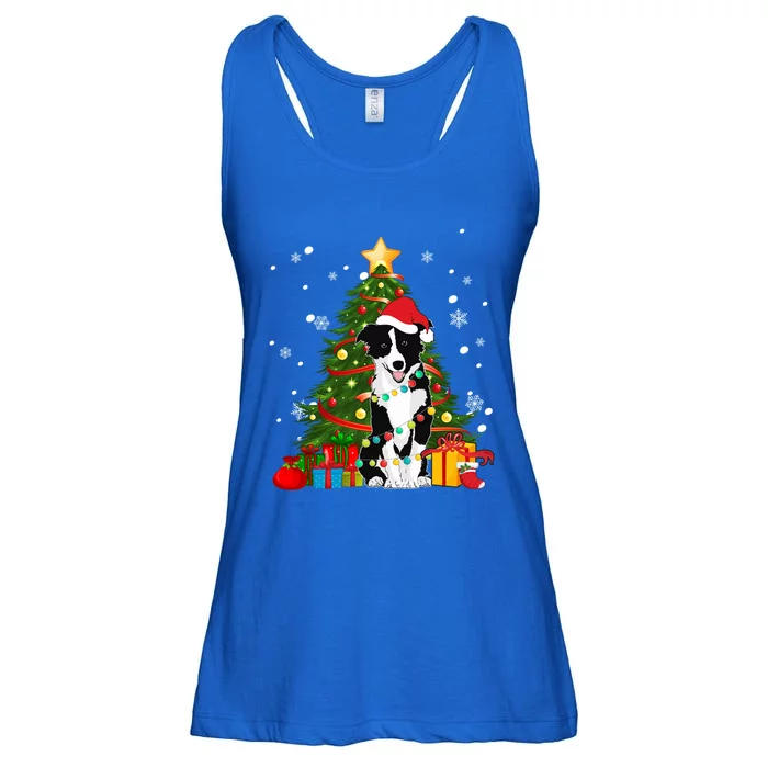 Border Collie Santa Christmas Tree Light Pajama Dog Xmas Gift Ladies Essential Flowy Tank