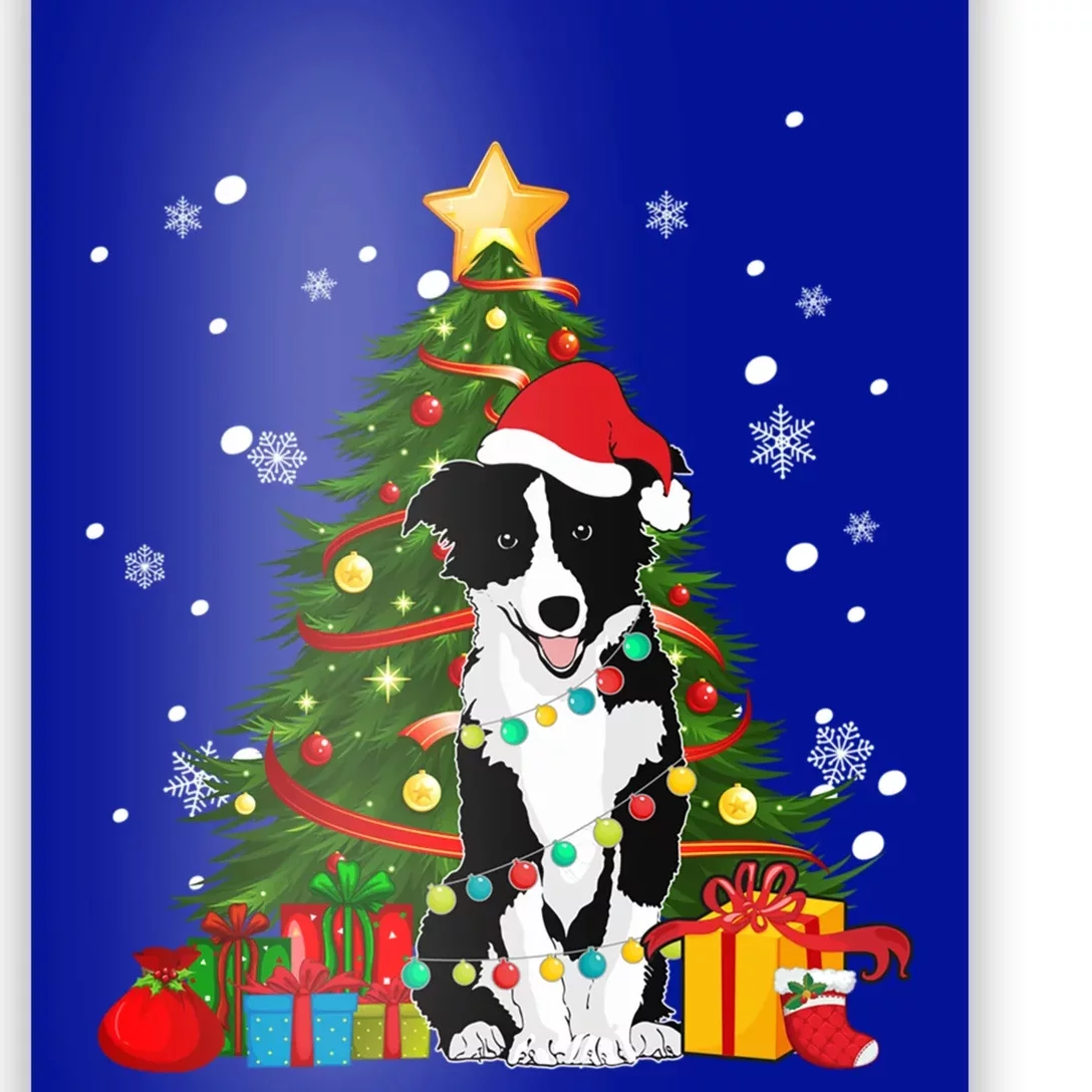 Border Collie Santa Christmas Tree Light Pajama Dog Xmas Gift Poster