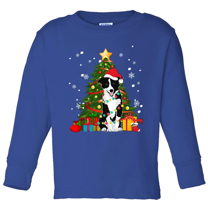 Border Collie Santa Christmas Tree Light Pajama Dog Xmas Gift Toddler Long Sleeve Shirt