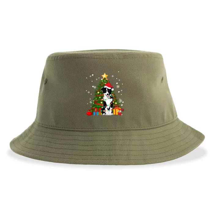 Border Collie Santa Christmas Tree Light Pajama Dog Xmas Gift Sustainable Bucket Hat