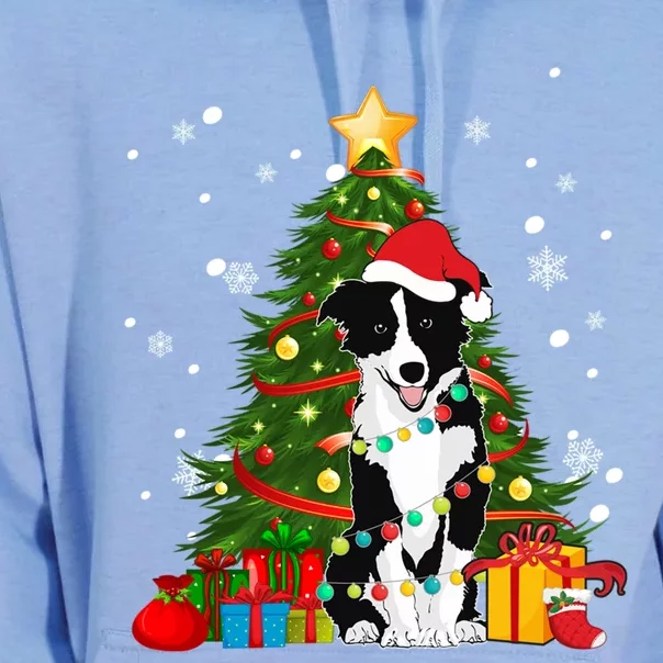 Border Collie Santa Christmas Tree Light Pajama Dog Xmas Gift Unisex Surf Hoodie