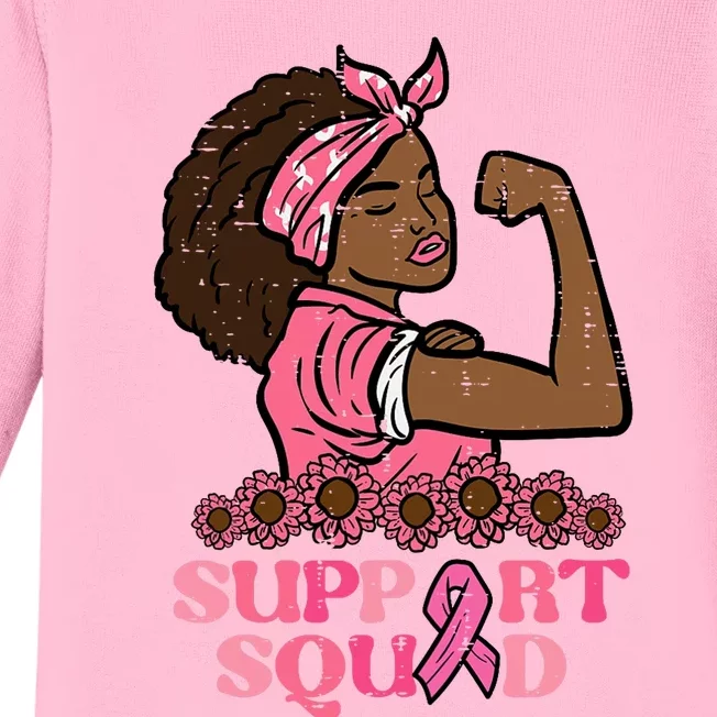 Breast Cancer Strong Black Woman Support Squad Baby Long Sleeve Bodysuit