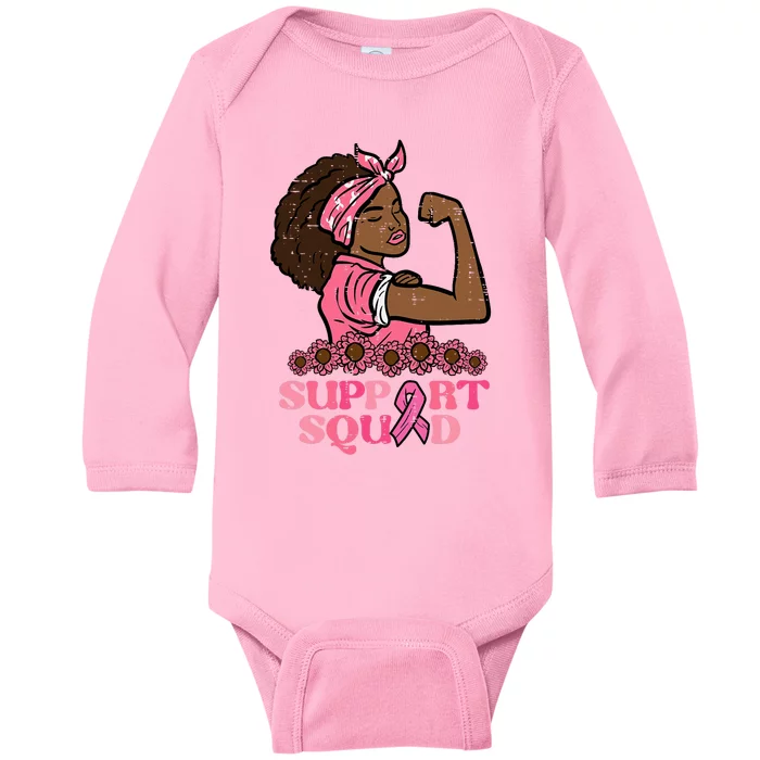 Breast Cancer Strong Black Woman Support Squad Baby Long Sleeve Bodysuit