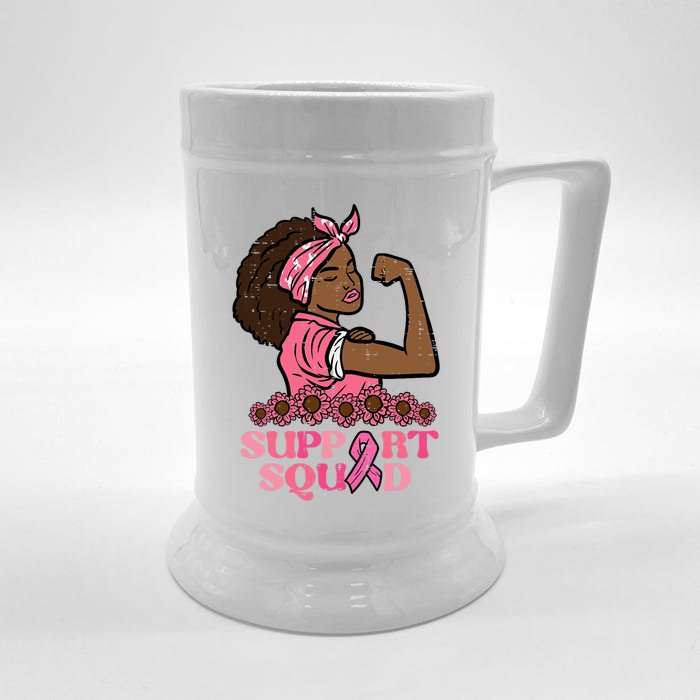 Breast Cancer Strong Black Woman Support Squad Front & Back Beer Stein