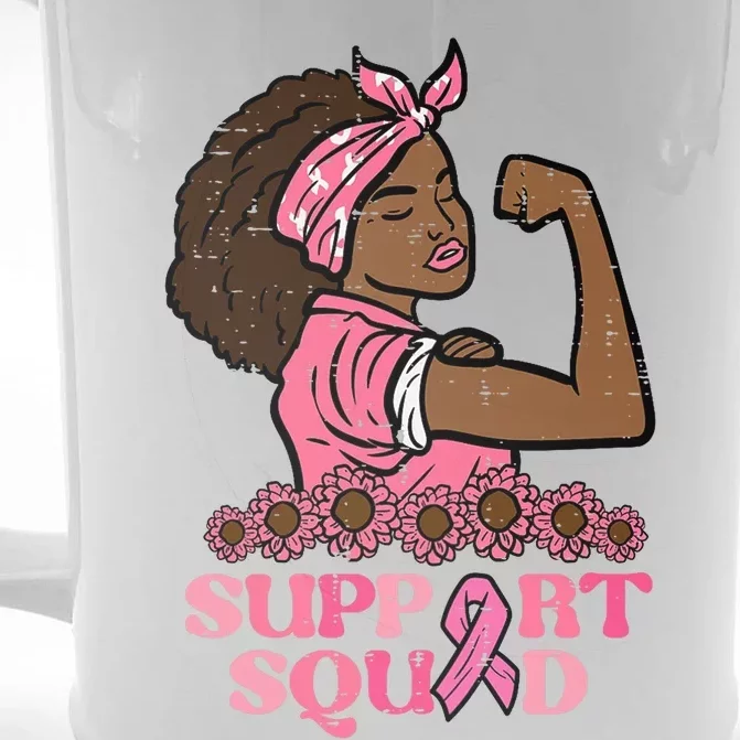 Breast Cancer Strong Black Woman Support Squad Front & Back Beer Stein