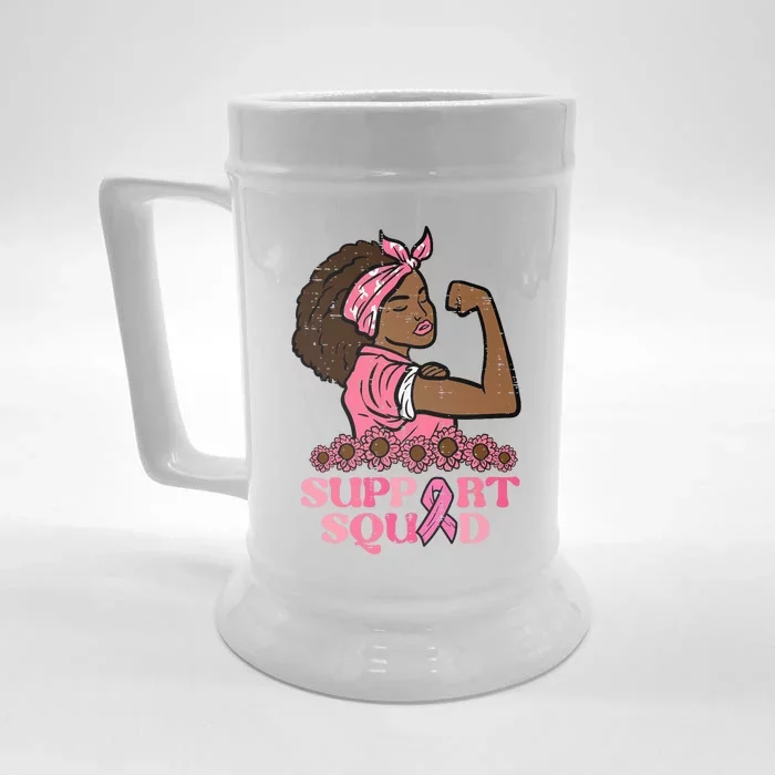 Breast Cancer Strong Black Woman Support Squad Front & Back Beer Stein