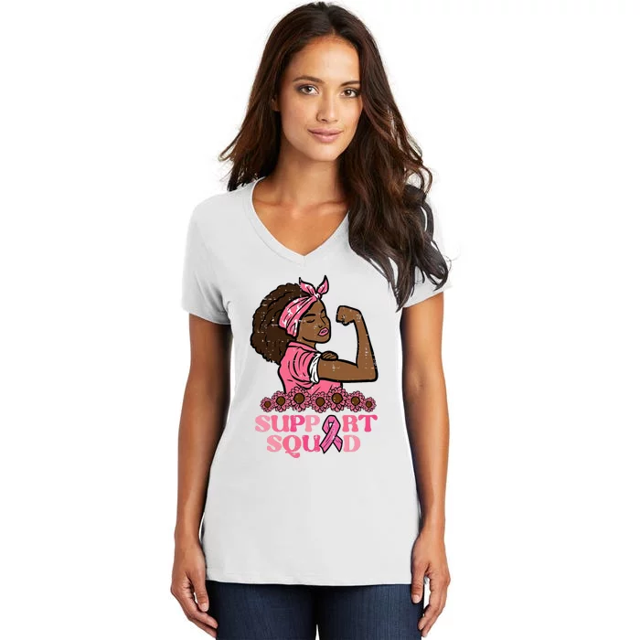 Breast Cancer Strong Black Woman Support Squad Women's V-Neck T-Shirt