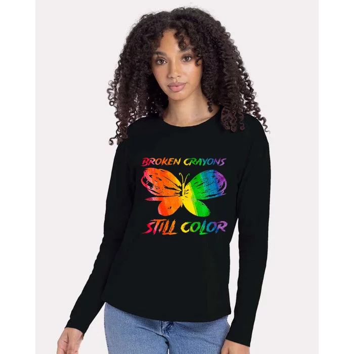 Broken Crayons Still Color Mental Health Awareness Butterfly Womens Cotton Relaxed Long Sleeve T-Shirt