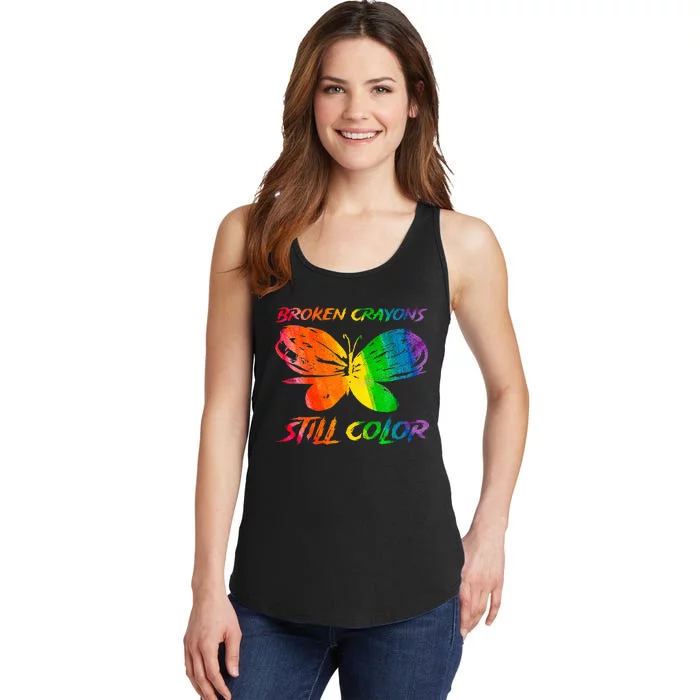 Broken Crayons Still Color Mental Health Awareness Butterfly Ladies Essential Tank