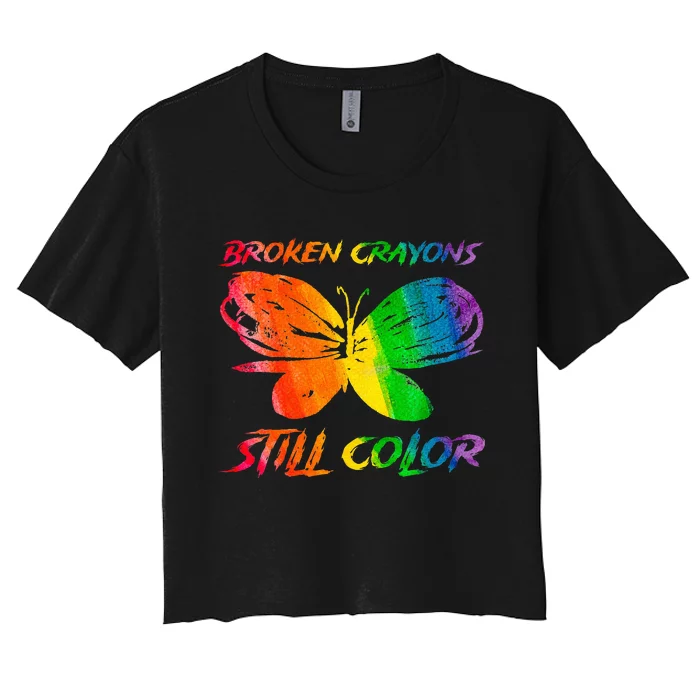 Broken Crayons Still Color Mental Health Awareness Butterfly Women's Crop Top Tee