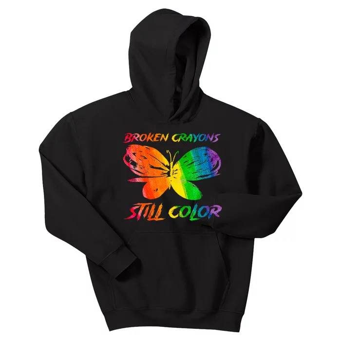 Broken Crayons Still Color Mental Health Awareness Butterfly Kids Hoodie