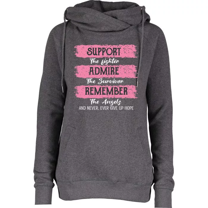 Breast Cancer Support Admire Honor Breast Cancer Awareness Womens Funnel Neck Pullover Hood