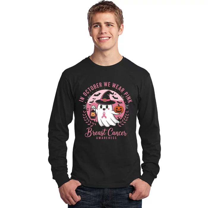 Breast Cancer Shirts Women Halloween In October We Wear Long Sleeve Shirt