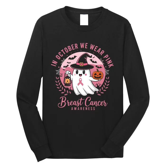 Breast Cancer Shirts Women Halloween In October We Wear Long Sleeve Shirt