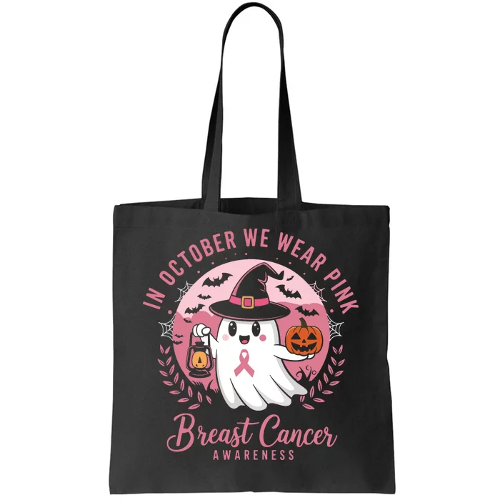 Breast Cancer Shirts Women Halloween In October We Wear Tote Bag