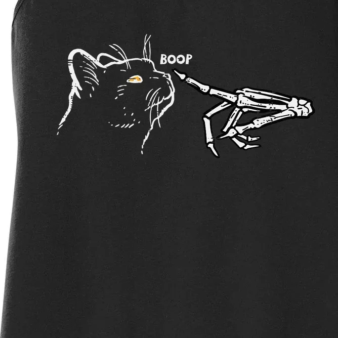 Black Cat Skeleton Hand Boop Halloween Pet Women's Racerback Tank