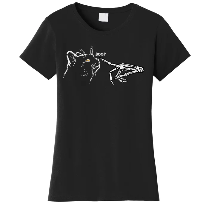 Black Cat Skeleton Hand Boop Halloween Pet Women's T-Shirt