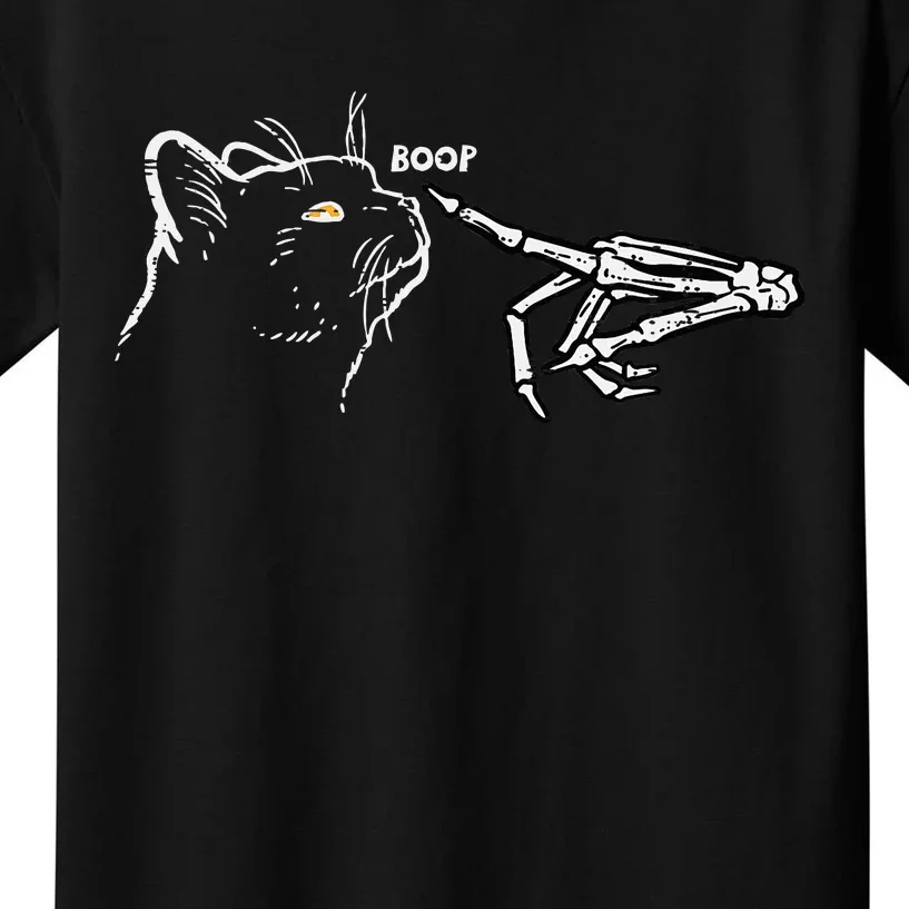 Black Cat Skeleton Hand Boop Halloween Pet Kids T-Shirt