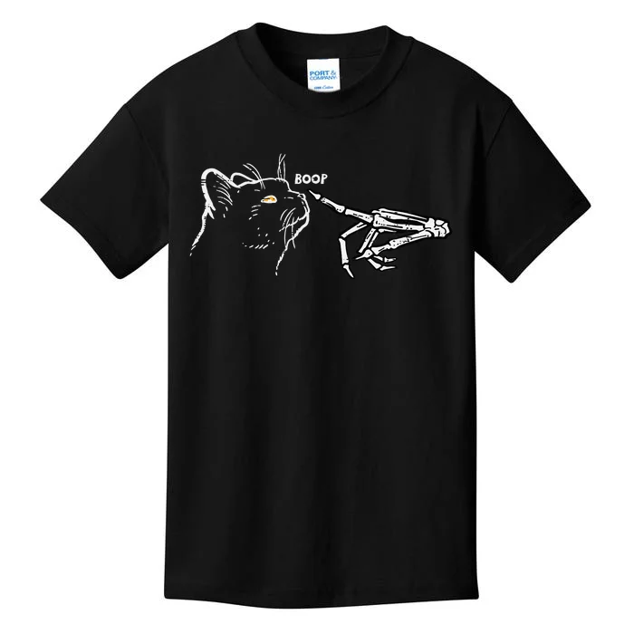 Black Cat Skeleton Hand Boop Halloween Pet Kids T-Shirt