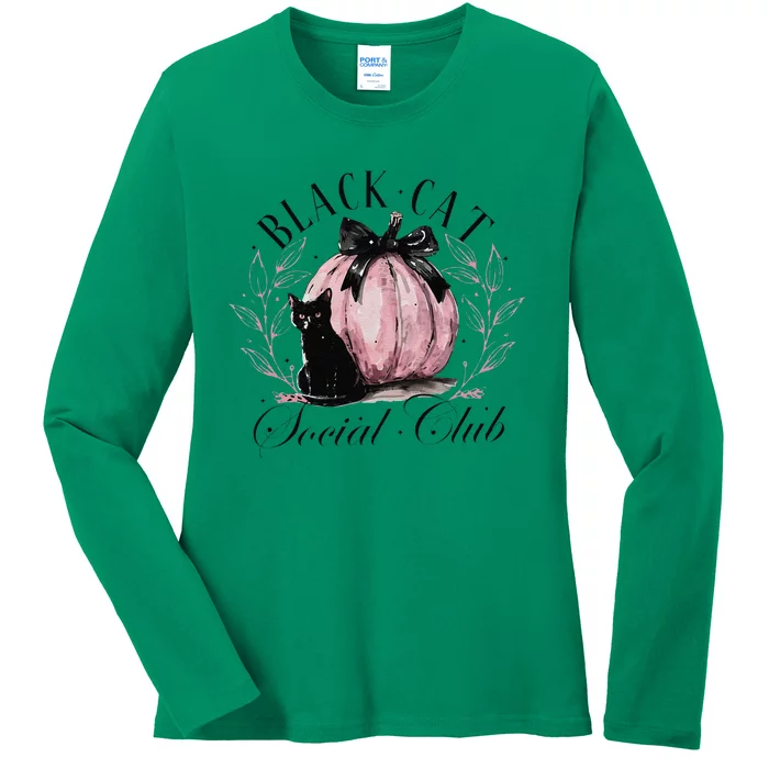 Black Cat Social Club Halloween Cat Mama Ladies Long Sleeve Shirt