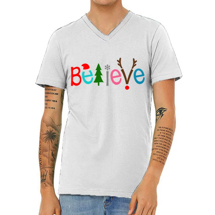 Believe Christmas Spirit Festive V-Neck T-Shirt