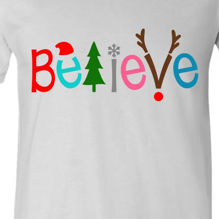 Believe Christmas Spirit Festive V-Neck T-Shirt