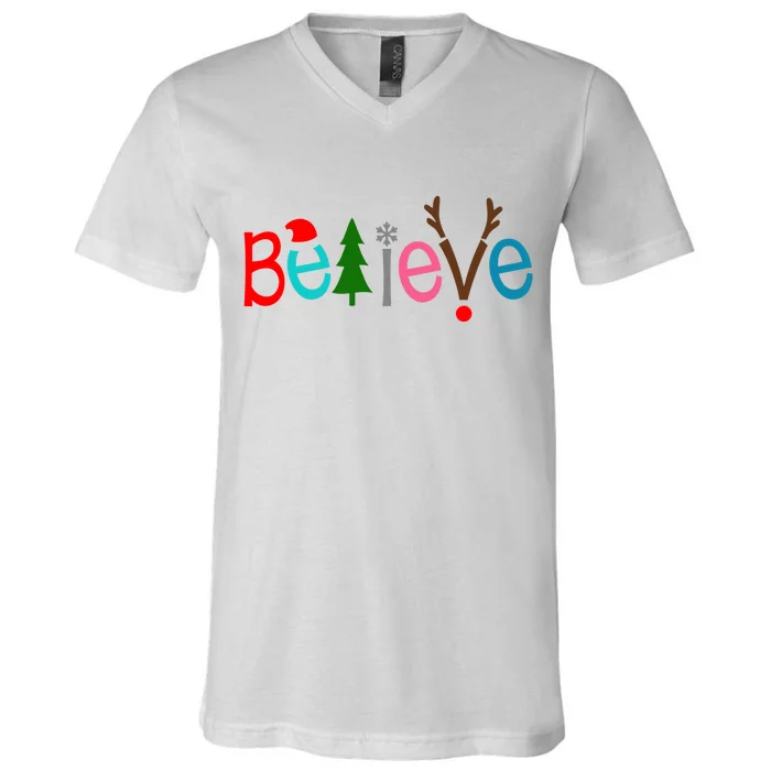 Believe Christmas Spirit Festive V-Neck T-Shirt