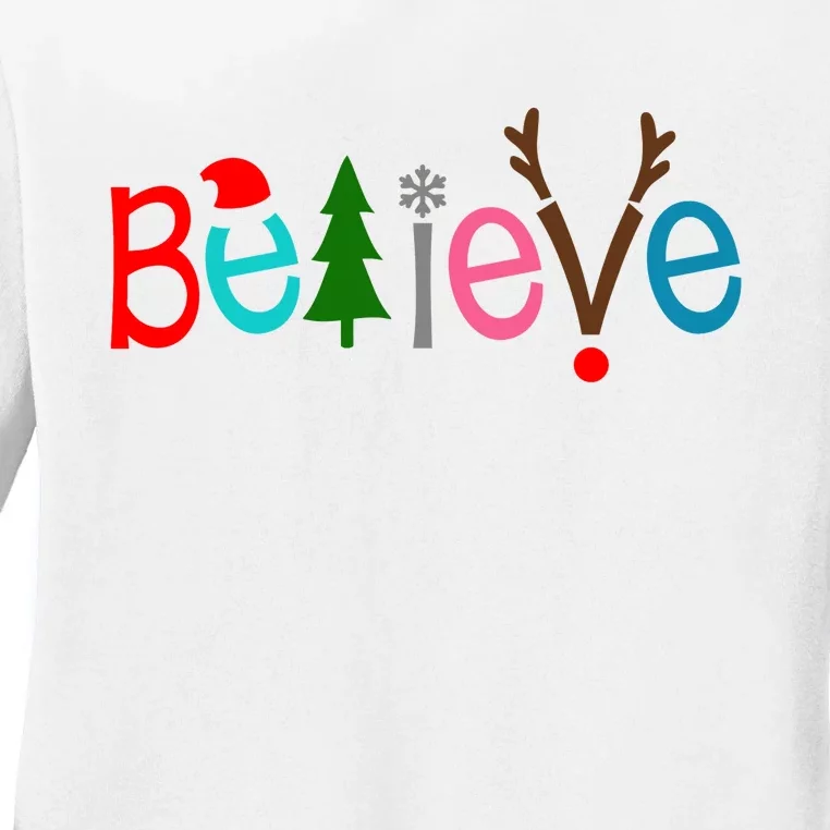 Believe Christmas Spirit Festive Ladies Long Sleeve Shirt