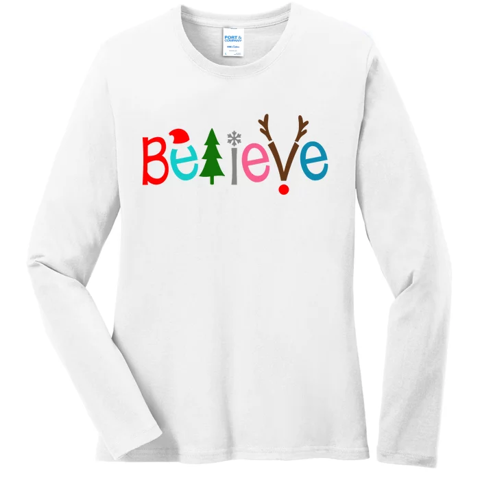 Believe Christmas Spirit Festive Ladies Long Sleeve Shirt