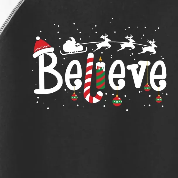 Believe Christmas Shirts Santa Claus Reindeer Candy Cane Xmas Toddler Fine Jersey T-Shirt