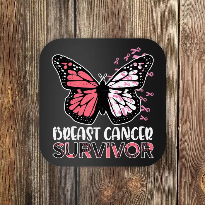 Breast Cancer Survivor Butterfly Breast Cancer Awareness Coaster