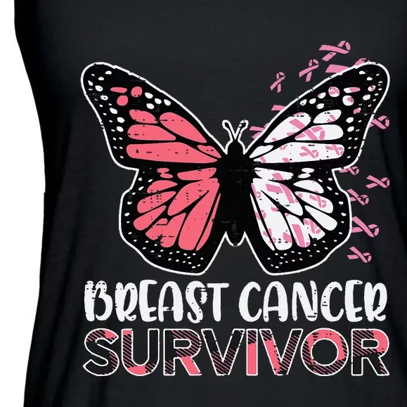 Breast Cancer Survivor Butterfly Breast Cancer Awareness Ladies Essential Flowy Tank