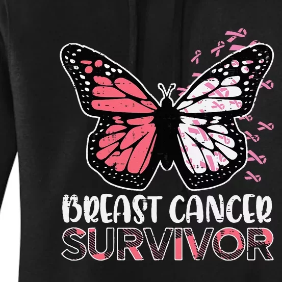 Breast Cancer Survivor Butterfly Breast Cancer Awareness Women's Pullover Hoodie