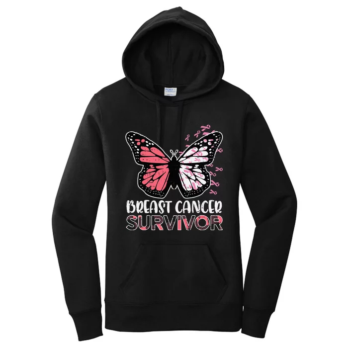 Breast Cancer Survivor Butterfly Breast Cancer Awareness Women's Pullover Hoodie