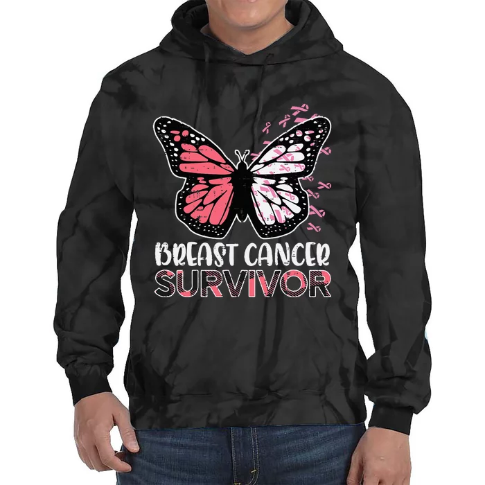 Breast Cancer Survivor Butterfly Breast Cancer Awareness Tie Dye Hoodie