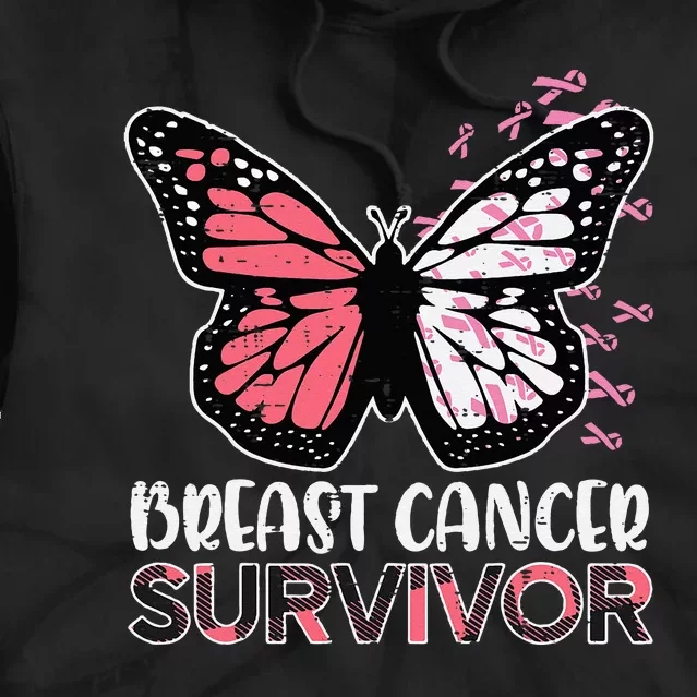 Breast Cancer Survivor Butterfly Breast Cancer Awareness Tie Dye Hoodie