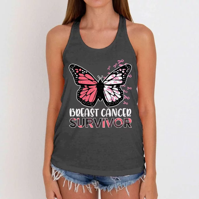 Breast Cancer Survivor Butterfly Breast Cancer Awareness Women's Knotted Racerback Tank