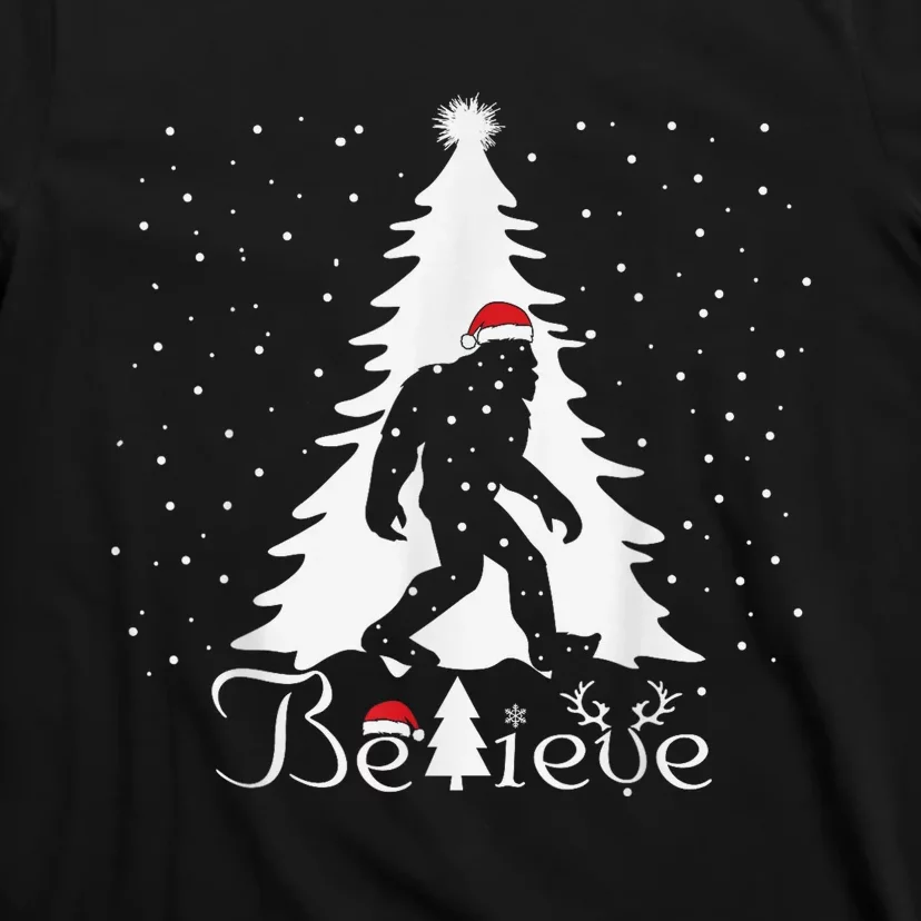 Believe Christmas Santa Bigfoot Hat Xmas PJ Costume T-Shirt