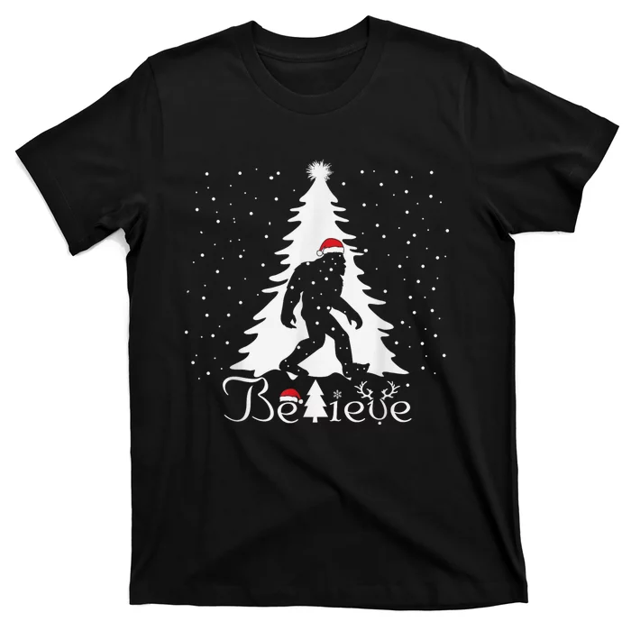 Believe Christmas Santa Bigfoot Hat Xmas PJ Costume T-Shirt