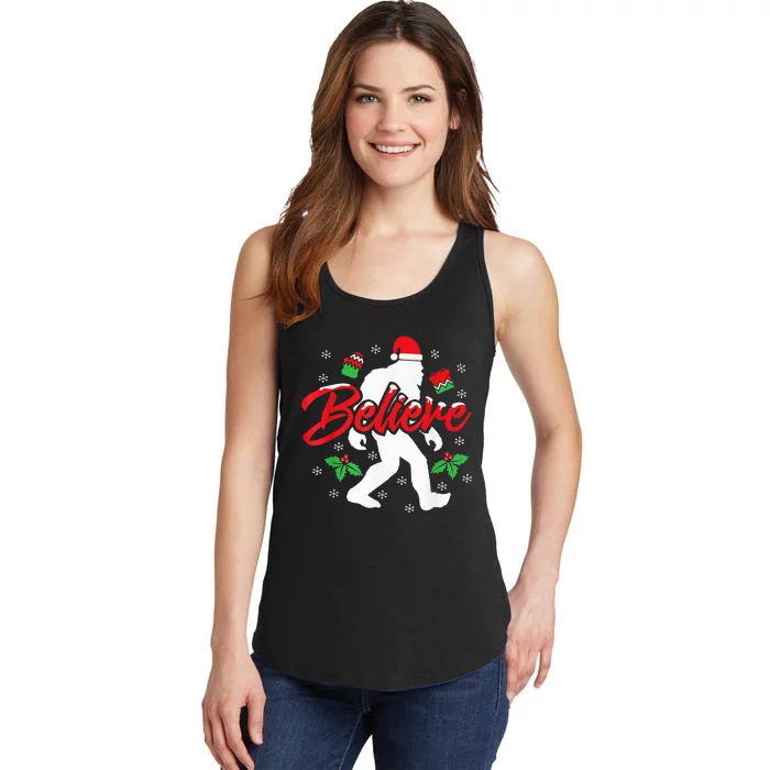 Bigfoot Christmas Shirt Believe Funny Sasquatch  Kid Ladies Essential Tank