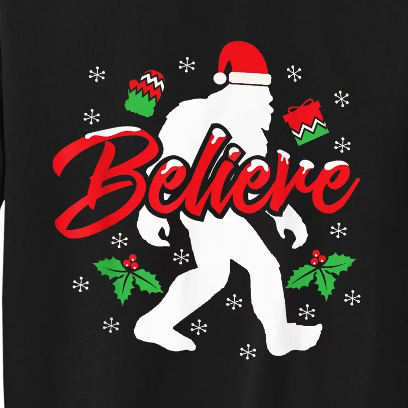 Bigfoot Christmas Shirt Believe Funny Sasquatch  Kid Tall Sweatshirt