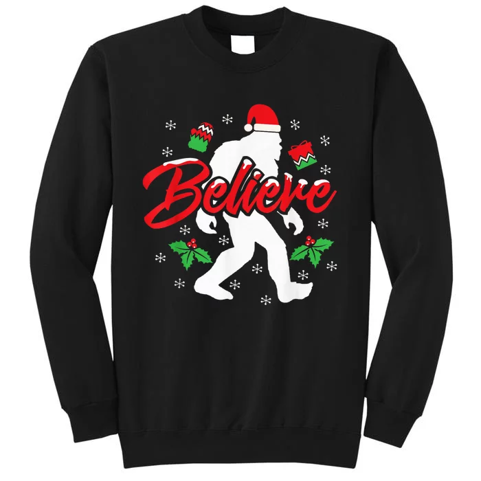 Bigfoot Christmas Shirt Believe Funny Sasquatch  Kid Tall Sweatshirt